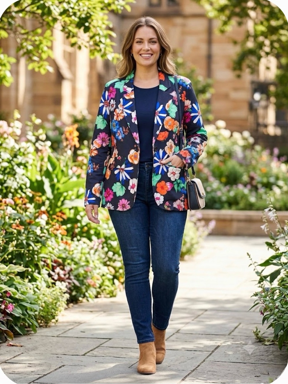 Charlie B Printed Linen Blend ‘Gardenia’ Floral Blazer